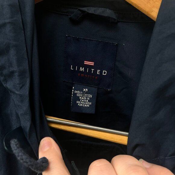 Vintage Limited Navy Hooded Jacket XS 100% Cotton USA Embroidery Drawstring Wais - Picture 3 of 4